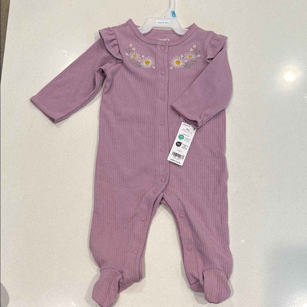 Carter's Purple Footie with Daisy Embroidery